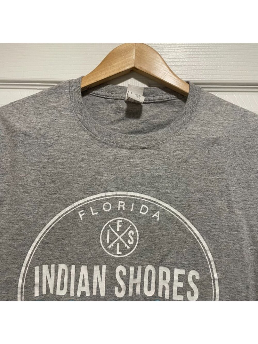Indian Shores Florida T-Shirt Men's Size L Heather Gray Surf Shop Summer Tee - Picture 4 of 5